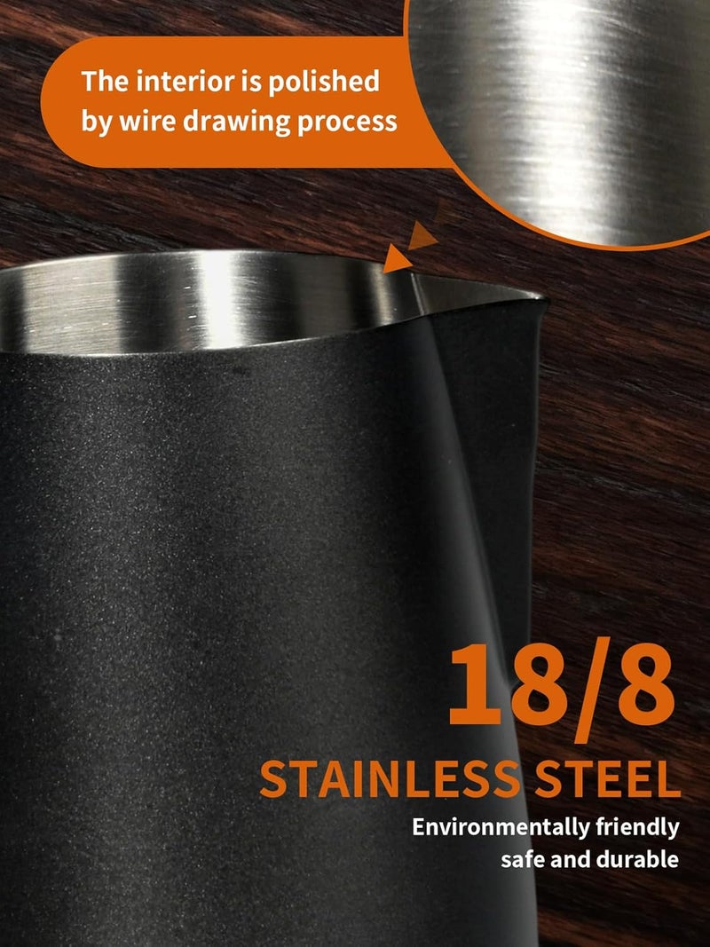 AOLION Milk Frother Cup Milk Frothing Pitcher, Stainless Steel Milk Steamer Cup for Espresso Machines, Barista Grade Latte Art Pitcher at home, Advanced Barista Approved Tools 15.2oz(450ml), Black - Image 4